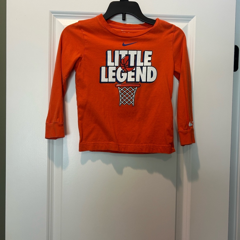 Nike Kids Orange Long Sleeve Tee with Basketball Graphic